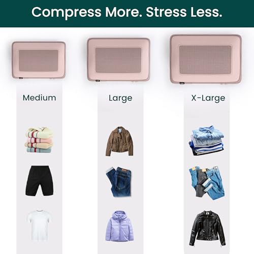 NOBL Travel Compressible Packing Cubes Set, 6 Pieces Travel Packing Organizers, Compression Luggage Cubes for Suitcases & Carry On, Space Saving (XXS, XS, S, M, L, XL) - Blush - color: Blush