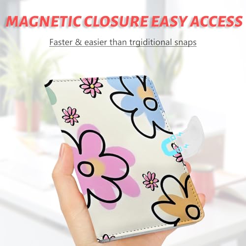 Passport Holder, Travel Wallet Cover with Pen Loop | Cute RFID Blocking Leather Case with Magnetic Closure for Travel Essentials-flower - color: N-Petal