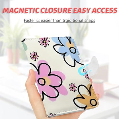 Passport Holder, Travel Wallet Cover with Pen Loop | Cute RFID Blocking Leather Case with Magnetic Closure for Travel Essentials-flower - color: N-Petal
