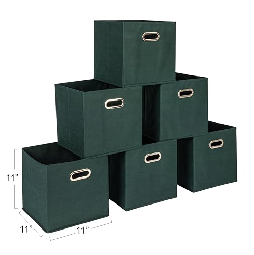 Household Essentials Foldable Fabric Storage Cubes 36-Pack – 11x11x11 Stackable Non-Woven Bins with Chipboard Sides & Grommet Handles – Closet, Shelf, Nursery, or Office Organizer – Dark Green - color: Dark Green, size: 11” L x 11” W x 11” H (Pack of 6)