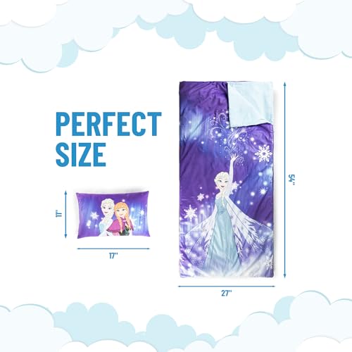 Jay Franco Kids Slumber Bag and Pillow - 54 x 27 Inch Comfy Indoor Sleeping Bag for School and Sleepovers, 2 Piece Set, Purple - Frozen - color: Purple - Frozen