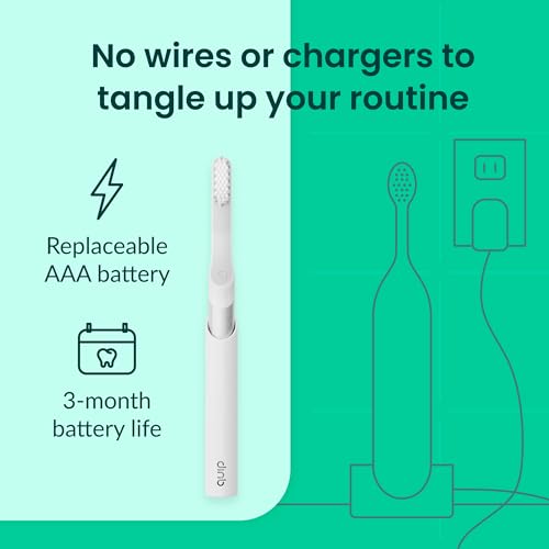 Quip Sonic Toothbrush for Adults with Timer - Includes Extra Brush Head and Travel Cover Mount - Electric, Soft Bristle Refill Head, Metal Handle, 3 Month Battery Life - Travel Toothbrush - Silver - color: Silver