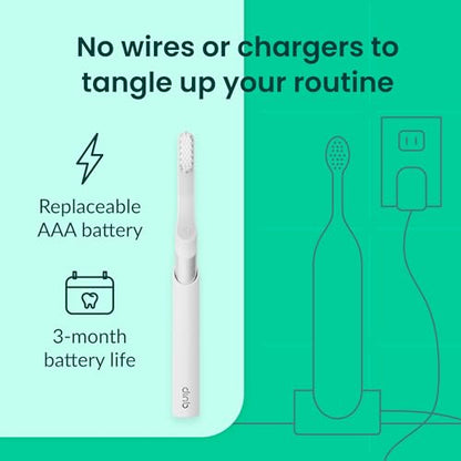 Quip Sonic Toothbrush for Adults with Timer - Includes Extra Brush Head and Travel Cover Mount - Electric, Soft Bristle Refill Head, Metal Handle, 3 Month Battery Life - Travel Toothbrush - Silver - color: Silver