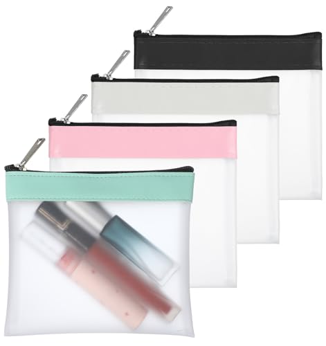 4Pcs Small Clear Makeup Bag, 4.9x4.5 Inch Mini Purse Pouch Zipper Pouch for Purse Clear Coin Purses with Zipper Closure, Cute Multicolor Leather Trim Perfect for Handbag Backpack, Travel & Daily Use - size: 4.9 in * 4.5 in