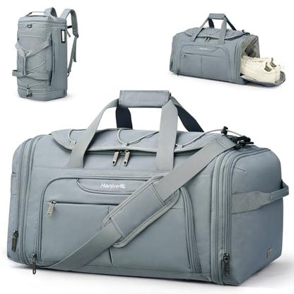 Hanke Expandable Carry On Luggage Bag,3 in 1 Duffle Bag for Travel,45L-55L Weekender Overnight Bag with 15.6" Compartment for Women & Men (Grey) - color: Grey