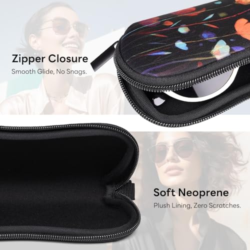 Sunglasses Case with Belt Clip, Ultra Light Neoprene Zipper Soft Padded Glasses Case for Women Men - color: Dragonfly