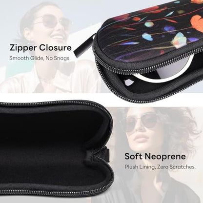 Sunglasses Case with Belt Clip, Ultra Light Neoprene Zipper Soft Padded Glasses Case for Women Men - color: Dragonfly