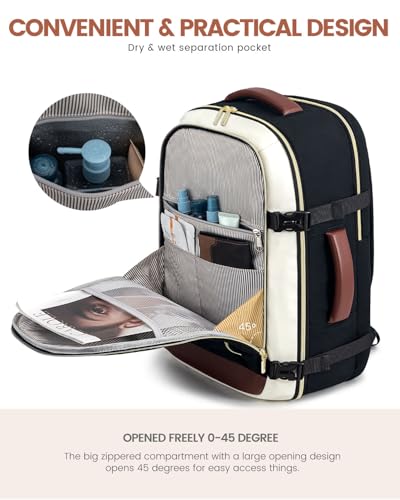 LOVEVOOK Travel Backpack For Women, 40L Carry On Backpack Flight Approved, TSA Personal Item Backpack Travel Bag Fit 17 Inch Laptop, Business Weekender Overnight Waterproof Daypack with 2 Cubes - color: Navy-light Blue-black, size: 40l-17.3 Inch-3pcs