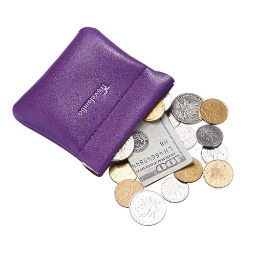 Travelambo Leather Squeeze Coin Purse Pouch Change Holder For Men & Women - color: Purple