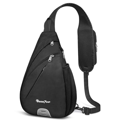 Seektop Anti Theft Crossbody Bag for Women RFID Blocking Waterproof Sling Backpack Lightweight 400D Nylon Small Chest Pack Shoulder Bag for Travel Hiking Commuting Men Black - color: Black