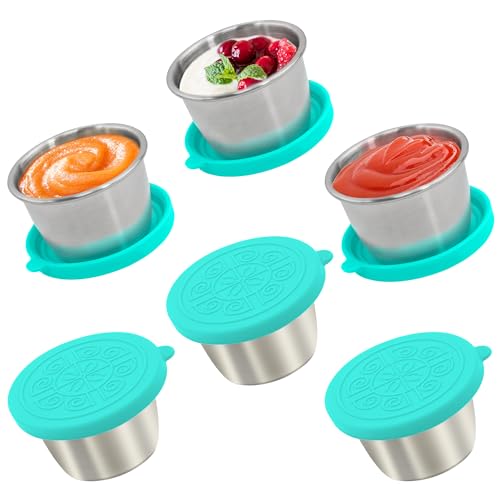 Qukaka 6x2.7 Oz Salad Dressing Container to Go,Handy Leakproof Stainless Steel Meal Prep Containers Reusable,Sauce Containers for Lunch Box, Picnics, Travel, Office and Kitchen Storage - color: Aqua Sky, size: 2.7oz