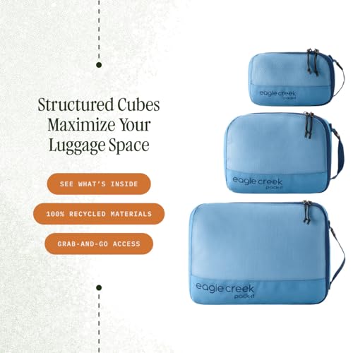 Eagle Creek Pack-It Reveal Cube Set - Packing Cubes for Compartmentalizing Luggage - Durable - Ultra-Lightweight - Water-Resistant - Easy Grab Zipper Pull - Mesh Windows - Blue Dawn - XS/S/M - color: Blue Dawn