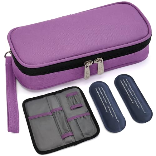 apollo walker Insulin Cooler Travel Case Diabetic Medication with Ice Packs and Insulation Liner insulin cooler travel case tsa approved - color: Purple, size: Small