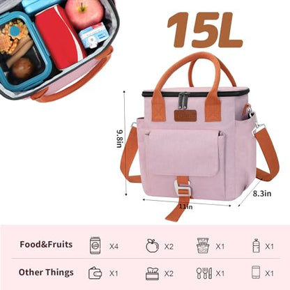 Joymee Insulated Lunch Box for Women Adjustable Shoulder Strap Lunch Bag - Pink - color: Pink