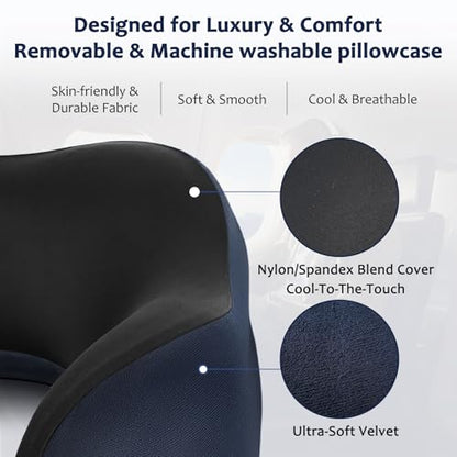 Travel Pillow, Memory Foam Neck Pillow for Airplane, Ergonomic Neck Support with Washable & Breathable Cover, Includes Eye Mask, Earplugs & Compact Bag for Long Flights, Cars, Home & Office