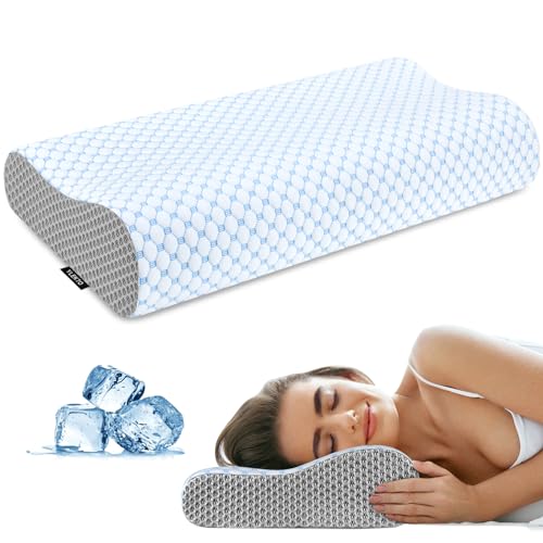 Cervical Neck Pillow for Pain Relief, Contour Memory Foam Pillows for Sleeping, Ergonomic Pillow Orthopedic Cooling Pillow Bed Pillow Neck Support for Side Back Stomach Sleepers(Blue & Grey) - color: Blue & Grey