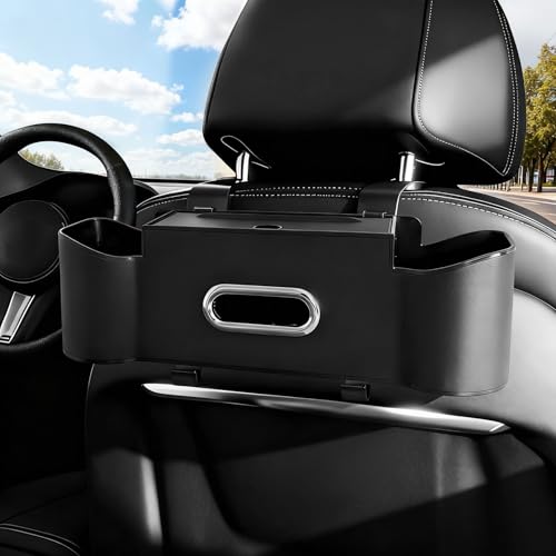 Car Backseat Organizer for Kids & Travelers - 4 in 1 Multifunctional Car Seat Back Storage with Cup Holder, Tissue Box, Snack/Handbag Holder - Nappa Leather Universal Fit for SUV/Van/Sedan (Black) - color: Black