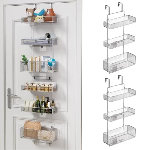 HapiRm Over Door Organizer Storage - Separable Door Organizer Hanging with 6 Metal Large Capacity Baskets for Bathroom Bedroom Kitchen Pantry Closet (Silver) - color: Silver, size: 6-Tier