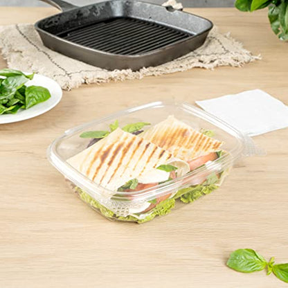 Restaurantware Thermo Tek 24 Ounce Deli Food Containers 100 Anti-Fog Hinged Lid Containers - Freezable Rectangle Clear Plastic To Go Food Containers Disposable - size: 24 oz