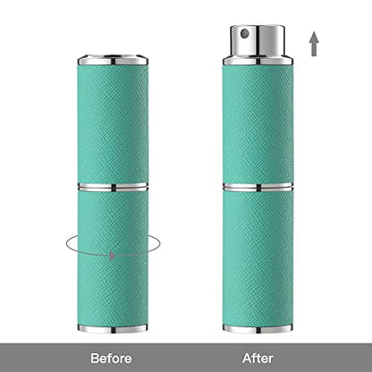 Travel Perfume Bottle Refillable - 8ML Leather Empty Mini Cologne Spray Atomizer Men - Small Fragrance Sample Sprayer - Portable Refill Travel Essentials Container with Green - color: Green