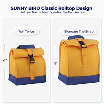 SUNNY BIRD Insulated Lunch Bag Rolltop Lunch Box Tote Lunchbox Bag for Women, Men, Boys and Girls (Yellow) - color: Yellow
