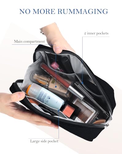 Aosbos Small Travel Makeup Pouch - Cosmetic Bag for Women, Midnight Black - color: Midnight Black