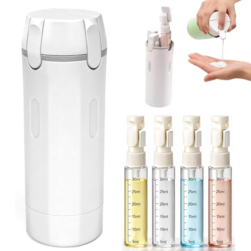 4 in 1 Travel Dispenser Bottle,Leak Proof Refillable Bottles Store Shampoo, Lotion and More,Transparent with Scale, Easy Squeeze Use, Lightweight & Portable Perfect for Travel,Gym,Camping (White) - color: White