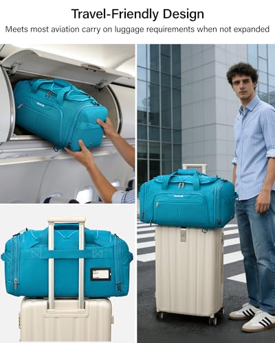 Hanke Expandable Carry On Luggage Bag,3 in 1 Duffle Bag for Travel,45L-55L Weekender Overnight Bag with 15.6" Compartment for Women & Men (Caribbean Blue) - color: Caribbean Blue