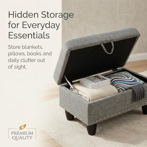 28.5 Inch Storage Ottoman Bench, Upholstered Ottoman with Hidden Storagefor Bedroom Living Room, End of Bed Foot Rest Stool, Dark Gray - color: Dark Gray