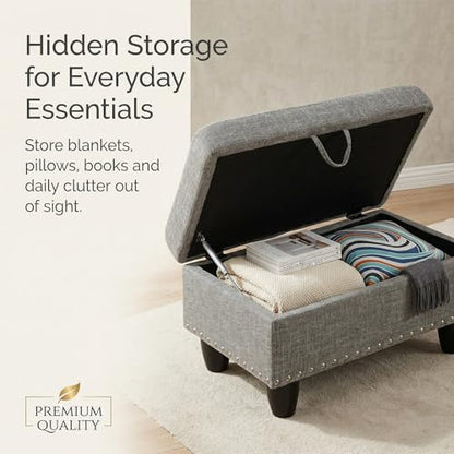 28.5 Inch Storage Ottoman Bench, Upholstered Ottoman with Hidden Storagefor Bedroom Living Room, End of Bed Foot Rest Stool, Dark Gray - color: Dark Gray