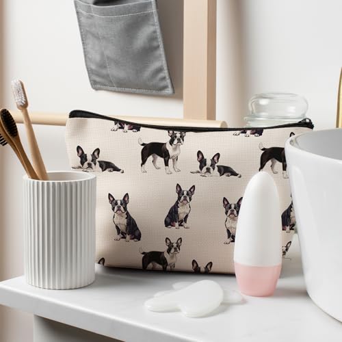 Boston Terrier Dog Makeup Bag, Boston Terrier Lovers Gifts Cosmetic Bag for Women, Dog Mom Lovers Owner Gifts for Women Christmas, Pet Lover Gift Zipper Travel Makeup Pouch for Purse - color: boston terrier