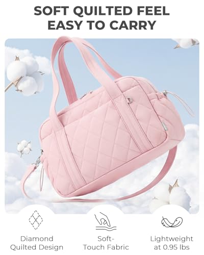 Percover Weekender Bag for Women, Ultra Lightweight Travel Duffle, Carry On Personal Item Overnight Bag with Toiletry Pouch & Compartments, Quilted Gym & Travel Bag, Blush Pink - color: Blush Pink