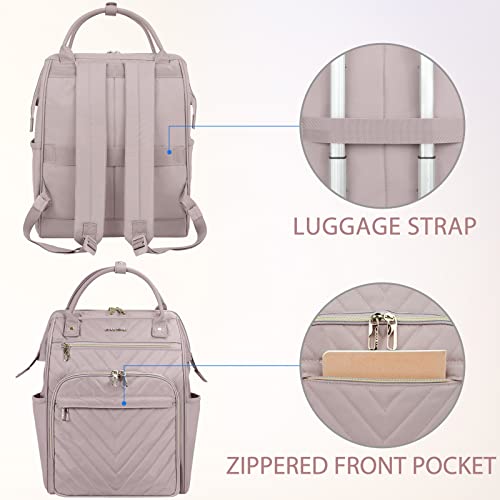 VANKEAN 17 Inch Laptop Backpack for Women Fashion Computer Work Bag, Large Capacity Waterproof Backpack, College Daypack Business Travel Backpack, Light Dusty Pink - color: Quilted Light Dusty Pink/Grey Purple, size: 17.3 Inch