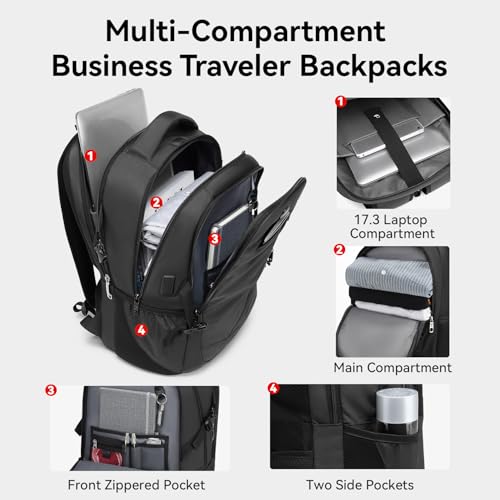 CROSSGEAR 30L Laptop Travel Backpack for Men, 17.3 Inch Laptop Backpack with Anti-theft Lock, Water Resistant Backpack with USB Charging Port, Large Laptop Bag Backpack for Work School Travel, Black