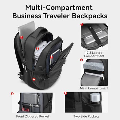 CROSSGEAR 30L Laptop Travel Backpack for Men, 17.3 Inch Laptop Backpack with Anti-theft Lock, Water Resistant Backpack with USB Charging Port, Large Laptop Bag Backpack for Work School Travel, Black