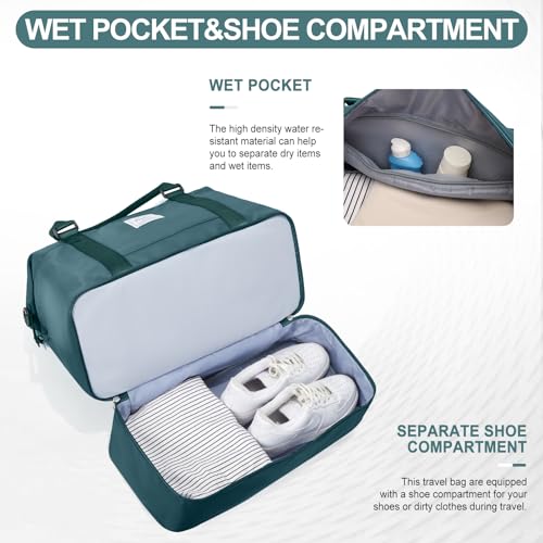 Weekender Bags for Women,Travel Duffle Overnight Bag with Shoe Compartment,Personal Item Carry On Bag,Gym Bag,3 Pcs Set - color: A-Peacock Blue-3Pcs-0022, size: Large