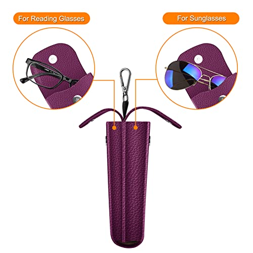 FINTIE Double Glasses Case with Carabiner Hook, Portable Vegan Leather Eyeglass Case Anti-scratch Sunglasses Pouch - color: Purple