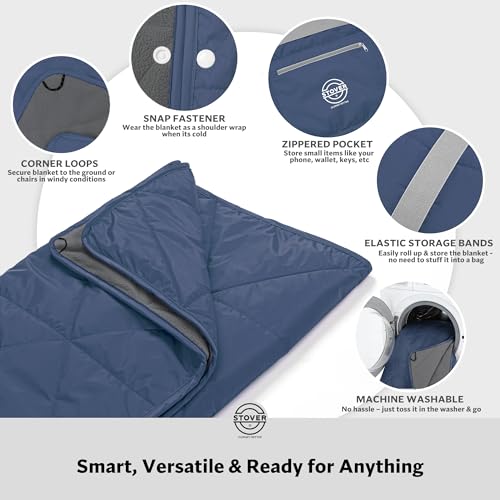 STOVER Large Waterproof Outdoor Stadium Blanket - Extra Thick Soft Fleece Camping Blanket for Travel, Picnics, Sports, Dogs - 79"x55", Warm, Windproof, Sand-Proof, Lightweight, Packable (Stadium Blue) - color: 01 - Stadium Blue