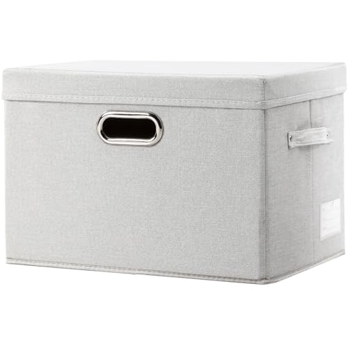 PRANDOM Collapsible Storage Bin with Lid [1-Pack] Fabric Foldable Storage Box Organizer Container Basket Cube with Cover for Home Bedroom Closet Office Nursery Beige(15.3x10x9.7) - color: Beige, size: M(1-Pack)