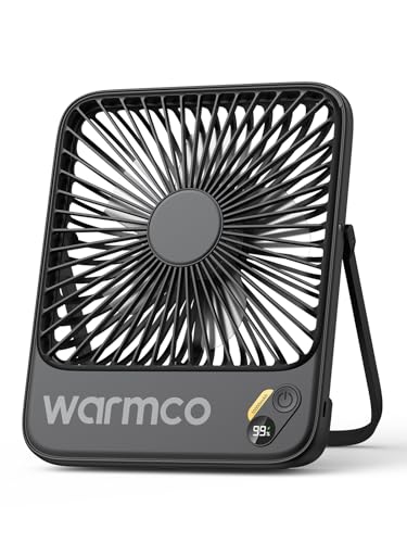 Warmco 10000mAh Portable Travel Fan 7-inch, Up to 24H Runtime, Ultra-thin Quiet Rechargeable Battery Powered Desk Fan with Digital Display for Camping, Office, Bedroom, Cruise Essentials - color: Black