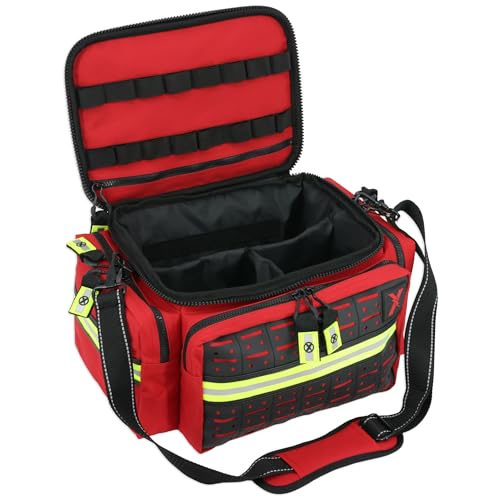 Lightning X Mid-Sized First Responder EMT Bag | LXMB25 | Fully Stocked w/ 240+ First Aid, EMS & Trauma Supplies - RED - color: Red