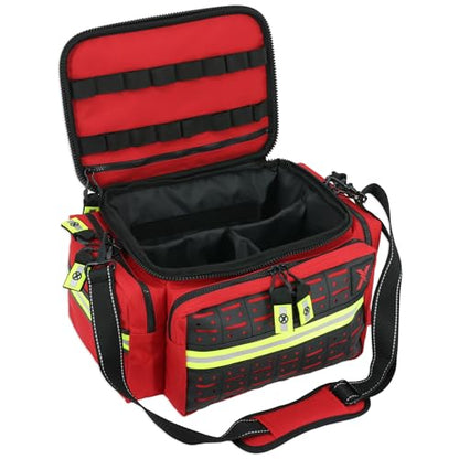 Lightning X Mid-Sized First Responder EMT Bag | LXMB25 | Fully Stocked w/ 240+ First Aid, EMS & Trauma Supplies - RED - color: Red