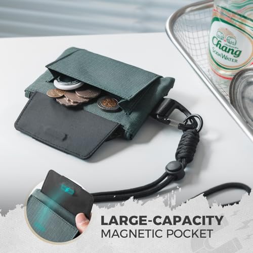 VULKIT RFID Blocking Lanyard Wallet for Men and Women, Nylon Neck Wallet with ID Window, Zipper Pouch and Keychain, Magnetic Pocket for Hiking, Fishing and Outdoor Activities, Slate Green - color: Slate Green