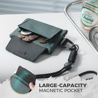 VULKIT RFID Blocking Lanyard Wallet for Men and Women, Nylon Neck Wallet with ID Window, Zipper Pouch and Keychain, Magnetic Pocket for Hiking, Fishing and Outdoor Activities, Slate Green - color: Slate Green