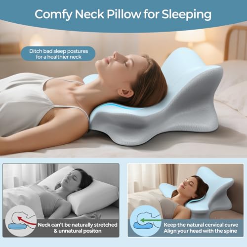 Cervical Neck Pillow for Pain Relief, Ergonomic Reading Pillow for Bed, Orthopedic Wedge Pillow Back Support Pillow, Contour Memory Foam Pillows for Sleeping, Couch Floor Use Lying Reading (Blue)