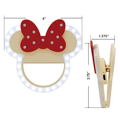 Impressions Vanity Disney Minnie Mouse GlowMe LED Beauty Ring Light with 3 Level Adjustable Brightness, Portable Clip on Phone Ring for Makeup and Tablet - color: White/Red