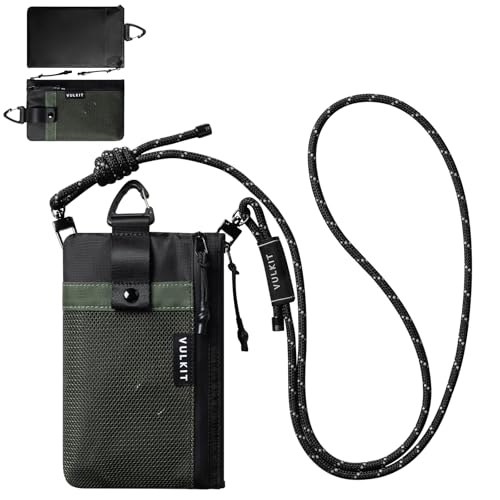 VULKIT RFID Blocking Travel Wallet for Men, Water Resistant Passport & Phone Holder with Detachable Lanyard and Key Ring, Lightweight Zipper Travel Wallet - color: Army Green Black