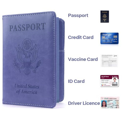 Passport Cover 2 Pack, Waterproof Leather Wallet - Dark Purple and Pink - Men, Women, Family Travel Essentials - color: Dark Purple+Pink
