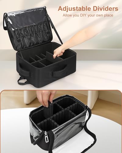 Relavel Makeup Backpack with Makeup Brush Case, Extra Large Travel Train Case Professional Artist Kit Set Bag with 4 Clear Bags, Brush Storage Organizer Box for Cosmetic Hair Tools, Black - color: Black with brush case