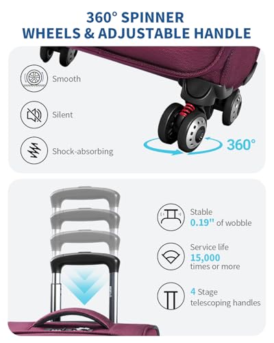 ECOHUB Carry On Luggage Airline Approved, 21 Inch Height Softside Carry On Suitcase with Spring Shock-Absorbing Spinner Wheels, Lightweight Travel Luggage with TSA Lock, Fits 22x14x9 Carry-On Bag - color: Red